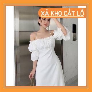 Đầm trễ vai phồng nhún thun