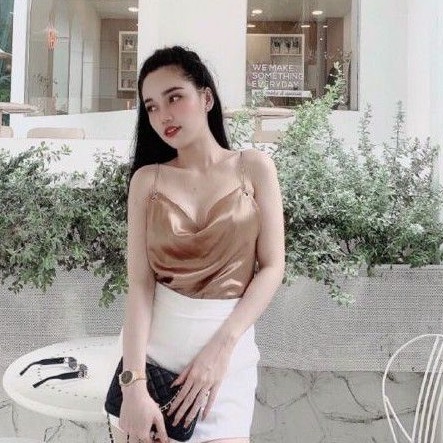 Áo 2 dây phối xích Cổ Đổ vải phi lụa sang chảnh👍