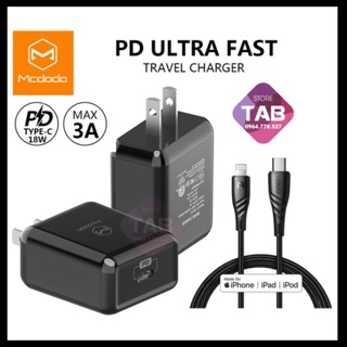 Combo sạc nhanh pd mcdodo 18w + cáp typec to lightning có mfi
