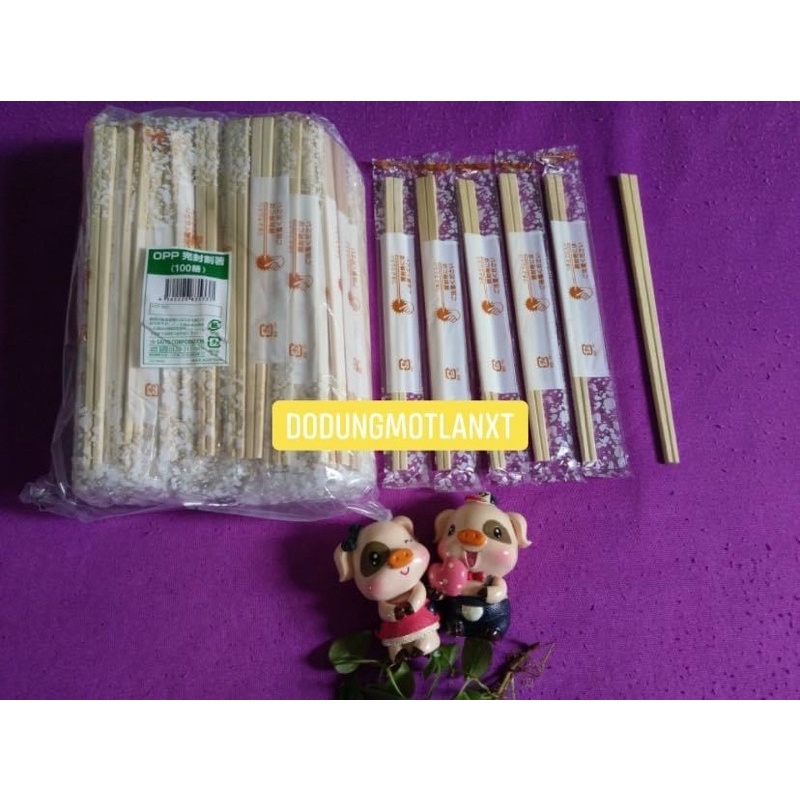 Đũa gỗ tách dùng 1 lần KÈM TĂM đóng bao nylon opp