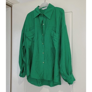 🍀🍀 ÁO SƠ MI XANH LỤA ĐŨI 2 TÚI FORM RỘNG OVERSIZE