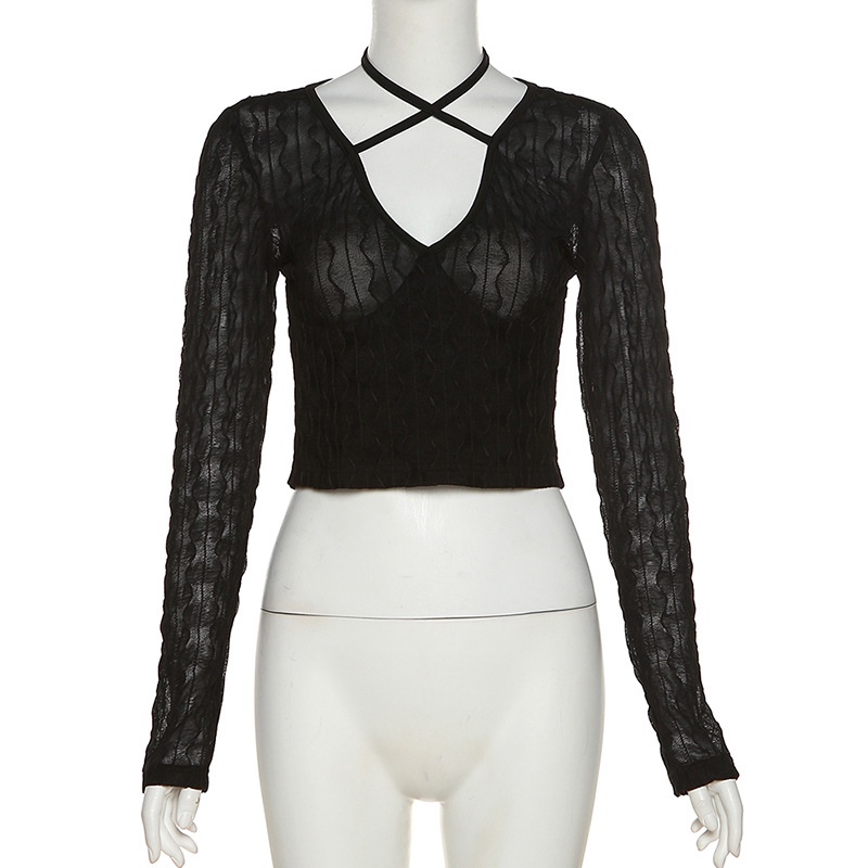 Áo Lưới Cổ Chữ V Tay Dài Quyến Rũ Thời Trang Cho Nữ