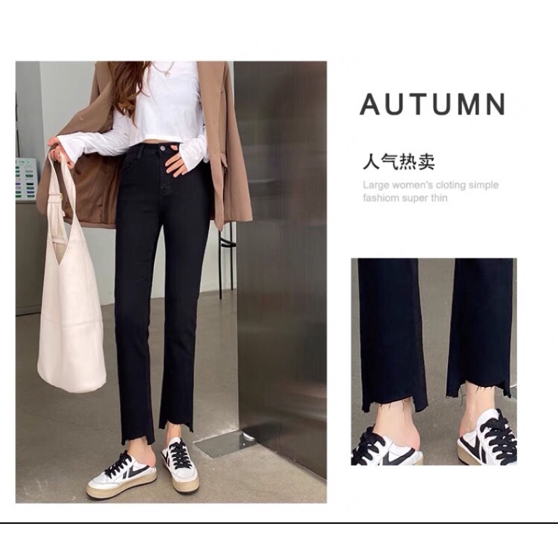 Quần bò jean nữ ống loe đứng rộng suông co giãn jeans cạp cao cao cấp Hottrend 2023 | BigBuy360 - bigbuy360.vn