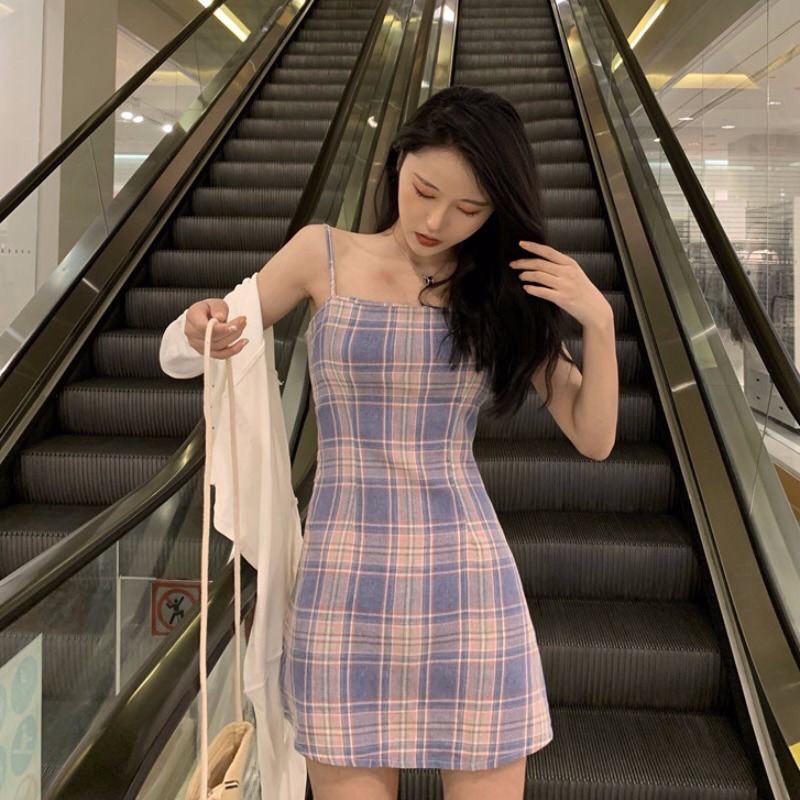 Đầm nữ, váy nữ hai dây kẻ sọc caro xinh xắn cho nữ | BigBuy360 - bigbuy360.vn