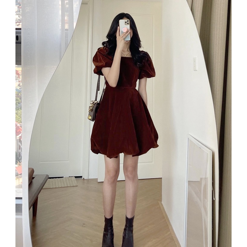 Váy Nhung Tay Phồng Diện Tết Siêu Yêu ❤️❤️[RẺ VÔ ĐỊCH]❤️❤️ Siêu Sexy, Chất Siêu Đẹp | BigBuy360 - bigbuy360.vn