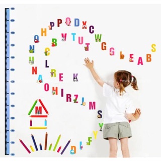 Decal tranh dán tường thước đo chiều cao bảng chữ cái tiếng anh