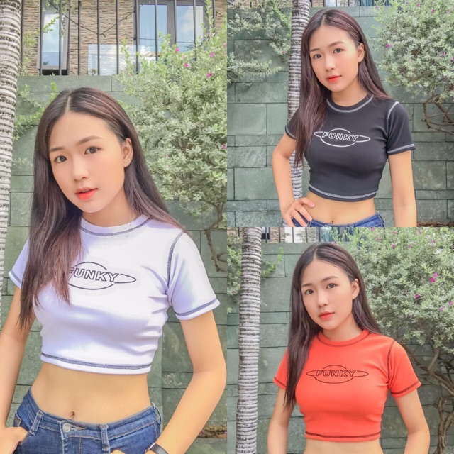 Áo Croptop FUNKY Chỉ Nổi Ảnh Thật