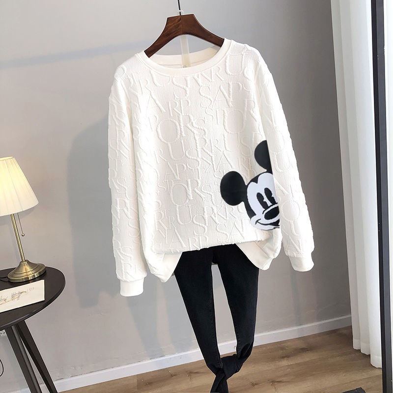 Áo Sweater Tay Dài Cổ Tròn In Hình Chuột Mickey Phong Cách Hàn Quốc Thời Trang Xuân Thu Mới