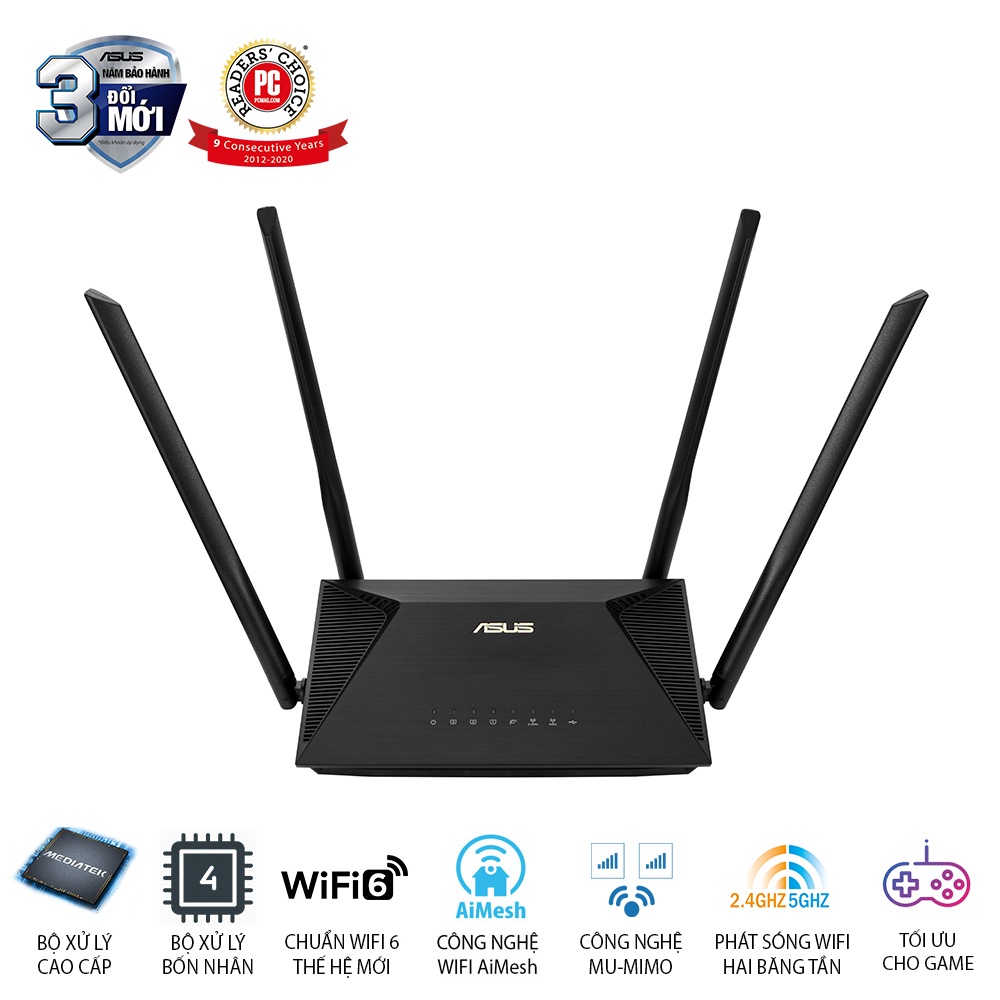 Router Wifi Asus RT-AX53U Chuẩn AX1800 Dual Band WiFi 6 - Hàng Chính Hãng