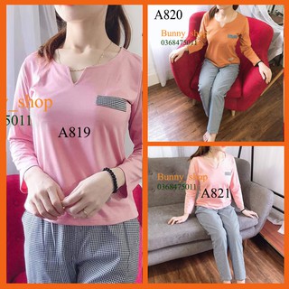 Đồ bộ mặc nhà, mẫu áo cotton quần kẻ kiểu dáng mới