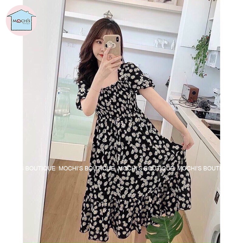 Váy đầm babydoll dáng dài hoa cúc, mẫu váy đầm xòe công chúa cộc tay, dáng dễ mặc, che khuyết điểm- M026