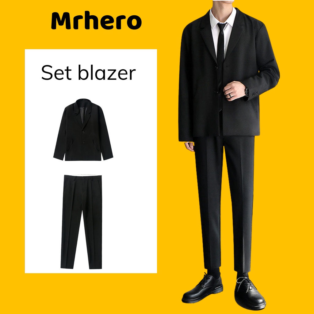 Set Blazer Nam Form Xuông Rộng Mrhero Kèm Quần Âu Nam phong cách Hàn Quốc SET2 M.RO