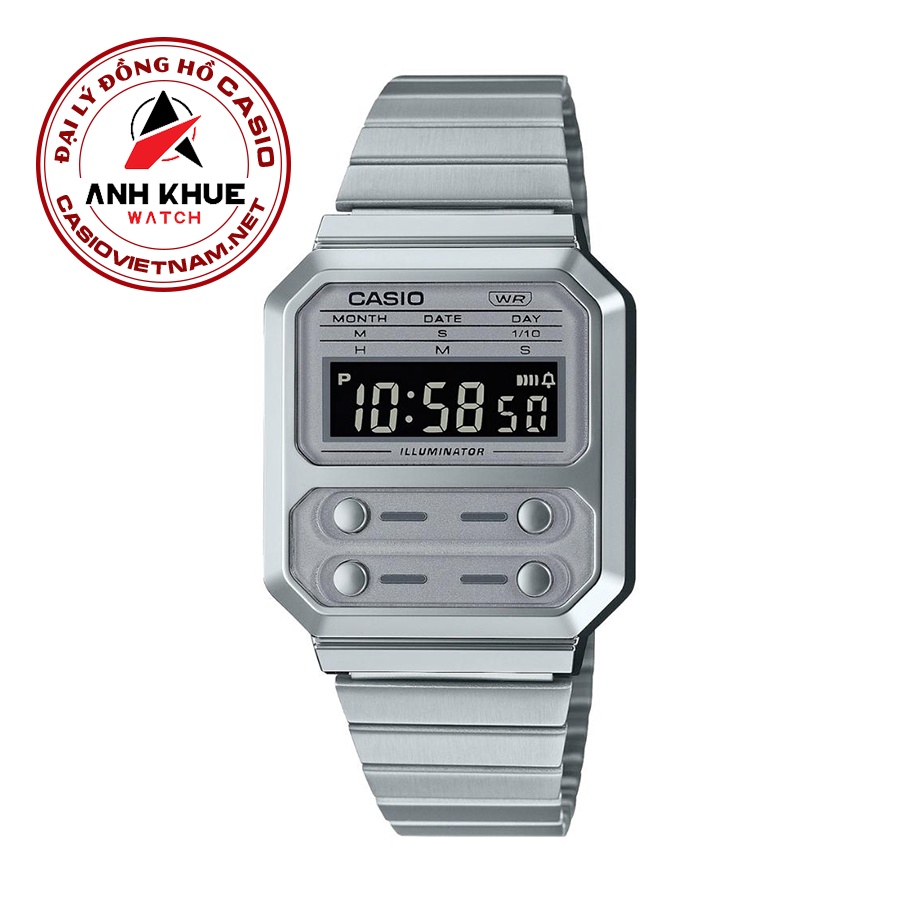 Đồng Hồ Casio Nam A100WE-7B | Vintage | Dây Kim Loại | Mặt Chữ Nhật Cổ Điển | Chống Nước