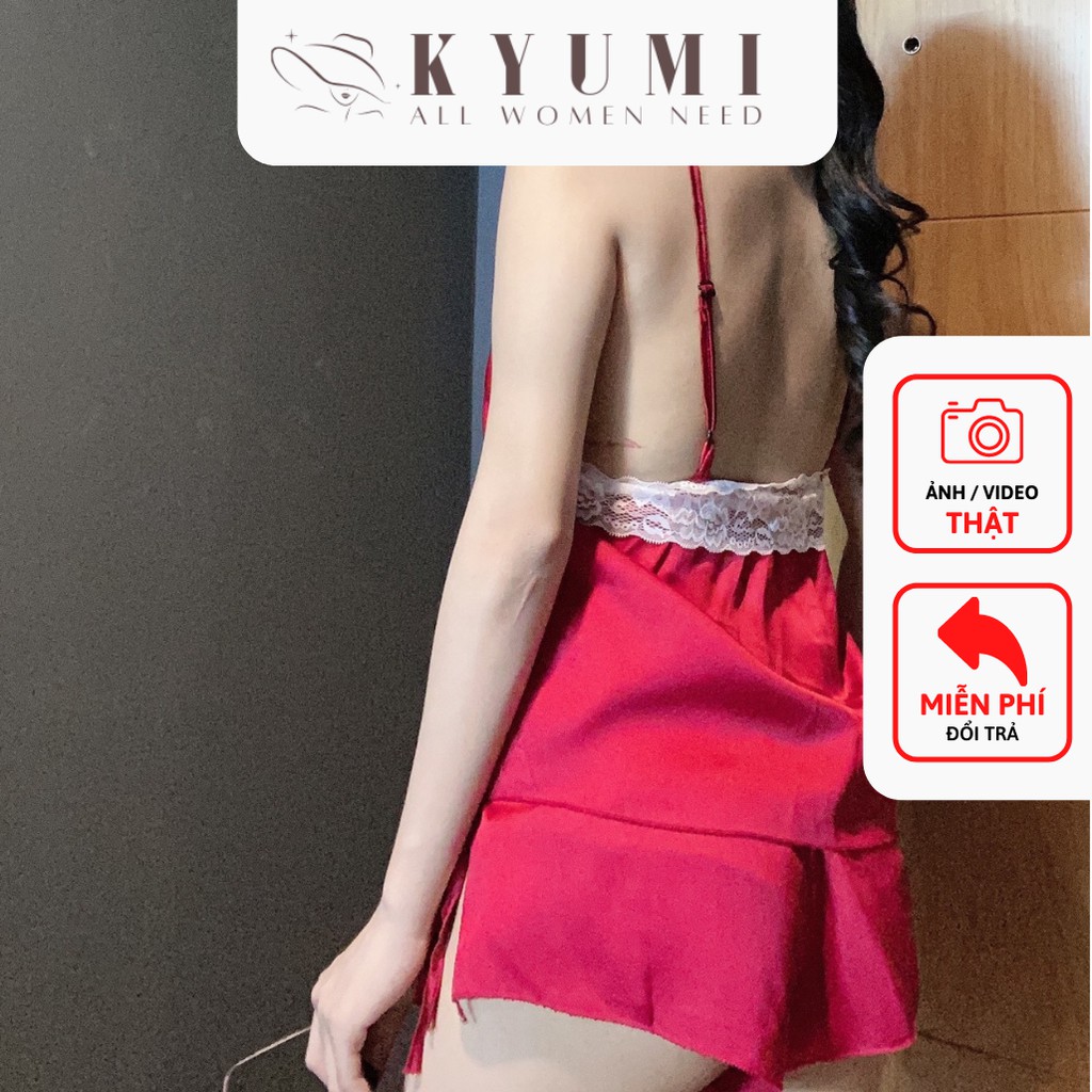 Đồ ngủ 2 dây phối ren KYUMI OFFICIAL, chất liệu lụa satin cao cấp mềm mại gợi cảm, freesize dưới 60kg 027 | BigBuy360 - bigbuy360.vn