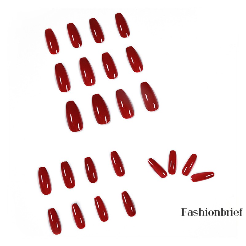 Set 24 móng giả màu đỏ trang trí có thể tháo rời