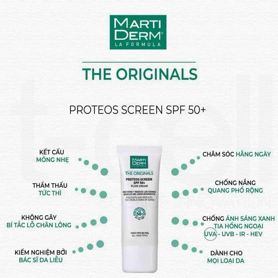 Kem Chống Nắng Phổ Rộng Toàn Diện Ngừa Lão Hóa, Phòng Chống Nám Quay Lại MartiDerm The Originals Proteos Screen SPF50+