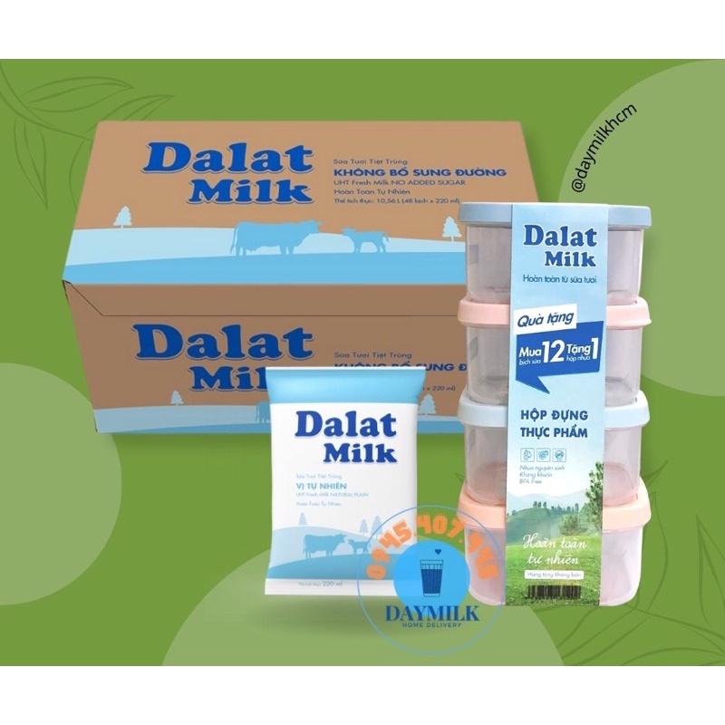 Sữa tươi tiệt trùng Dalat Milk bịch giấy 220ml