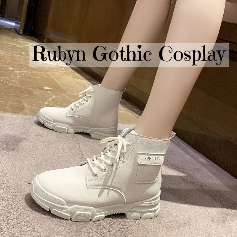 [CÓ SẴN]  Giày Boots Chiến Binh Cổ Lửng Hàn Quốc Jie Yu 2 màu đen, trắng sữa ( Size 35 - 40)