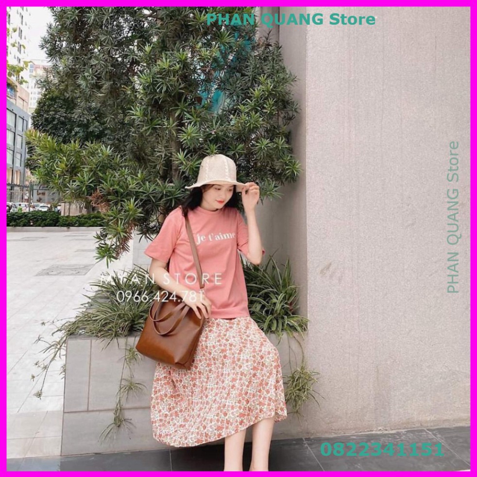 👗 (VNXK) SET ÁO THUN HỒNG JET 'AIME MIX CHÂN VÁY HOA VINTAGE DÁNG DÀI - CHÂN VÁY MIDI HOA NHÍ ULZZANG PQ-Shop