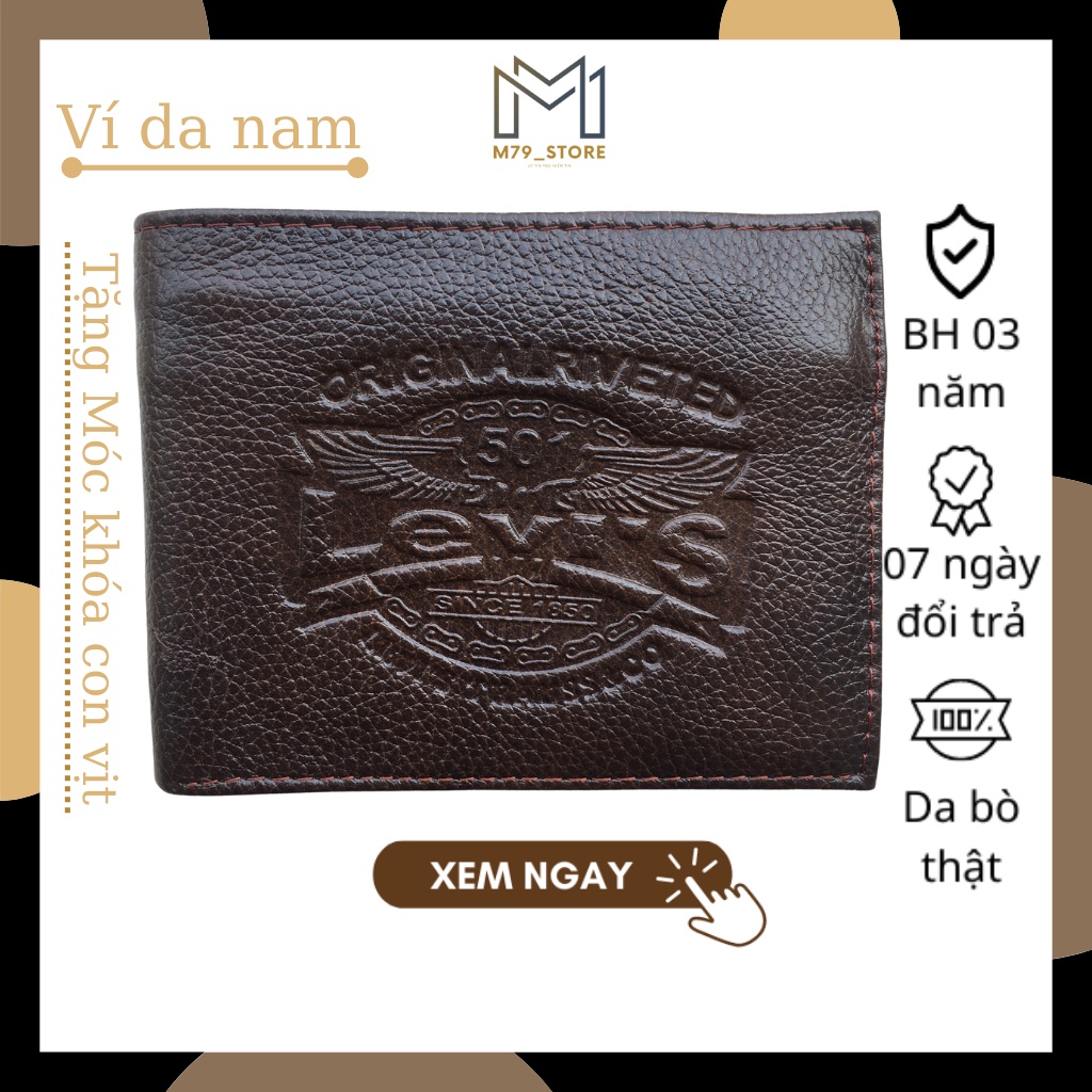 Ví da nam LEVIS Ví da bò thật, Sản Phẩm chính hãng- Bảo hành 1 năm