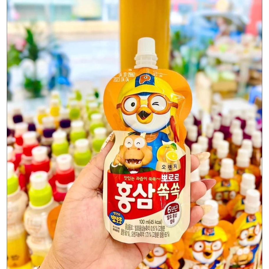Nước Hồng Sâm Kết Hợp Hoa Quả Pororo Paldo Hàn Quốc . Hộp 10túi x 100ml