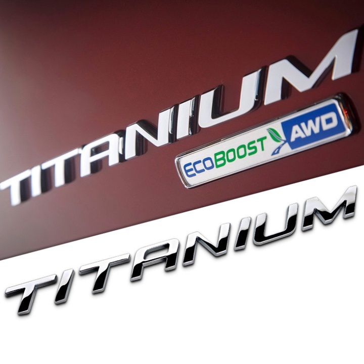 Decal tem chữ TITANIUM dán đuôi xe ô tô MÃ G60201 - Chất liệu: Hợp kim inox - HÀNG CÓ SẴN