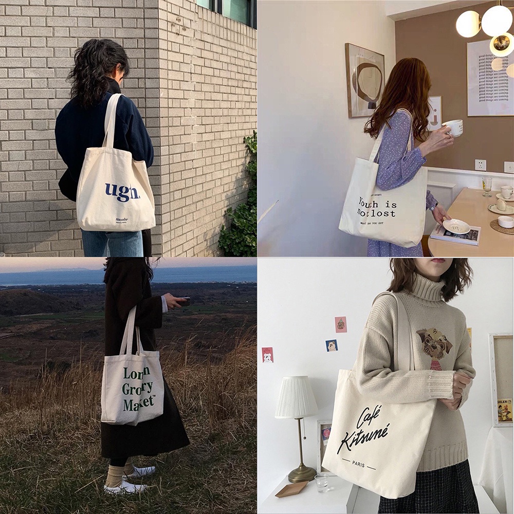 Túi tote vải canvas đi học đi chơi thời trang giá rẻ in hình có khóa kéo