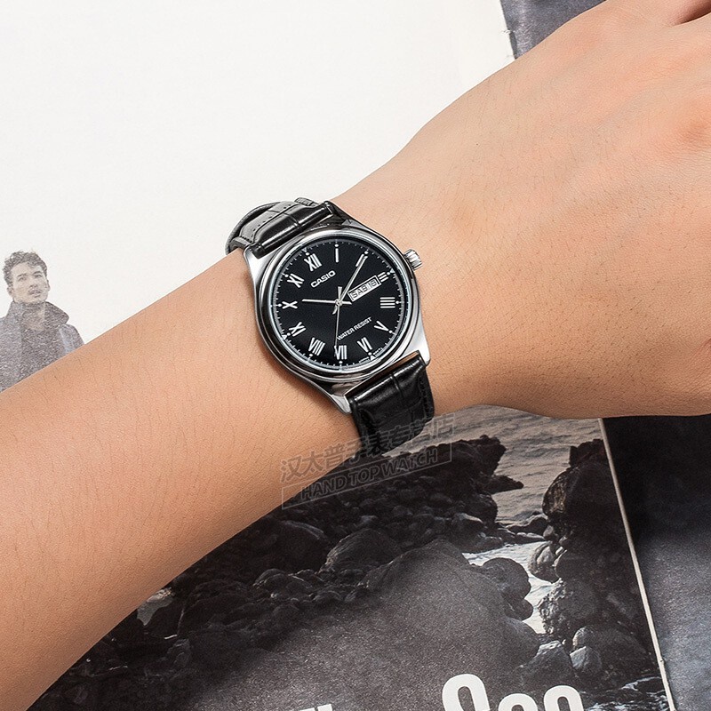 Đồng hồ Nữ Casio LTP-V006L-1B, đồng hồ chính hãng, dây da đen mặt đen