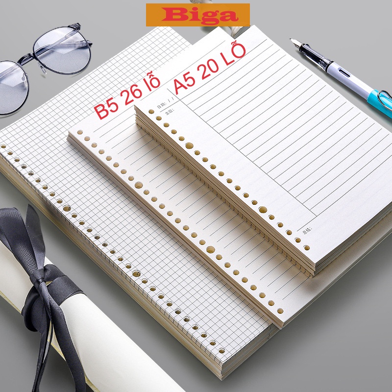 Ruột sổ còng, Ruột sổ Binder giấy refill 20 26 30 lỗ Sổ tay A5 B5 A4 sổ Planner Bullet Journal - Bigabook