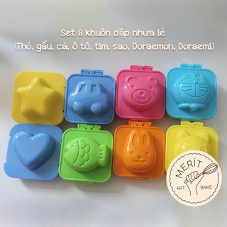 Set 8 khuôn dập nhựa lẻ (Thỏ, gấu, cá, ô tô, tim, Doraemon, Doraemi)