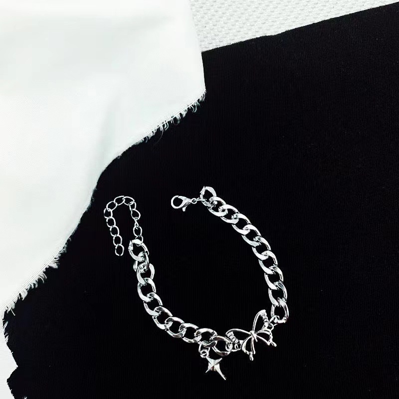 New Star Butterfly Bracelet Female Ins Net Red Design Cuban Chain Light Luxury Retro Cool Trendy Hot Girl Bracelet Male Accessories