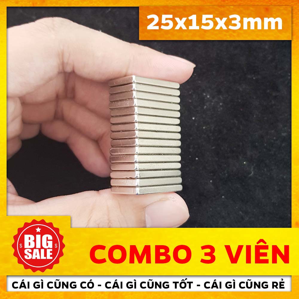 Nam châm đất hiếm 25*15*3mm - 3 Viên