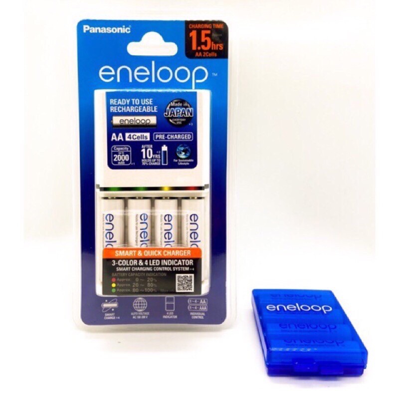 Máy Sạc Pin Panasonic Eneloop Tự Ngắt 1.5h BQ-CC55 Kèm 4 Pin AA 2.000 mAh