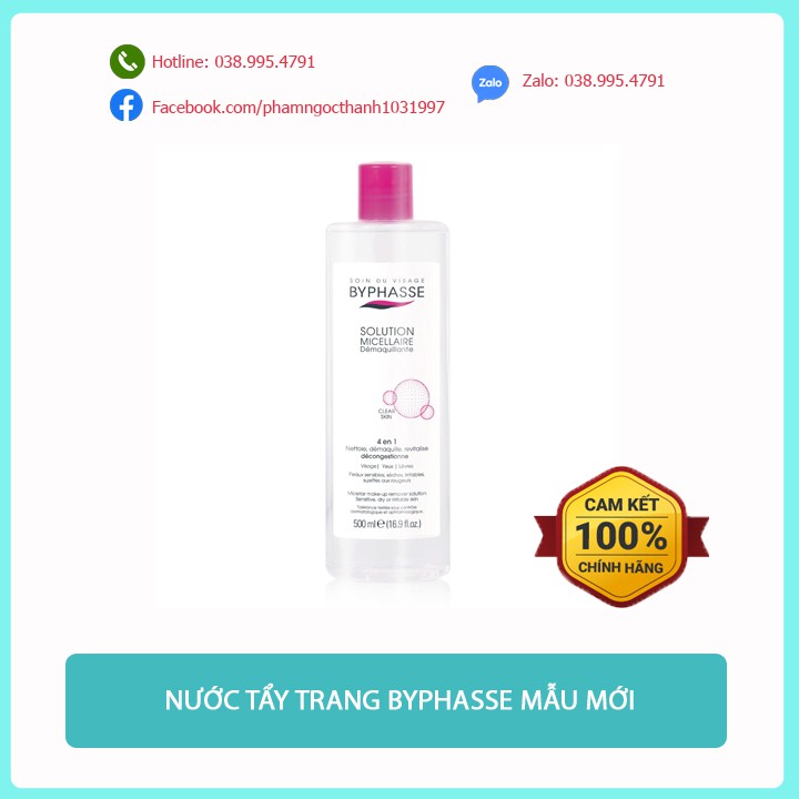 [CÓ TEM CHỐNG GIẢ] Nước Tẩy Trang BYPHASSE Solution Micellaire Face 500ml - Dành Cho Da Nhạy Cảm, Khô, Kích Ứng