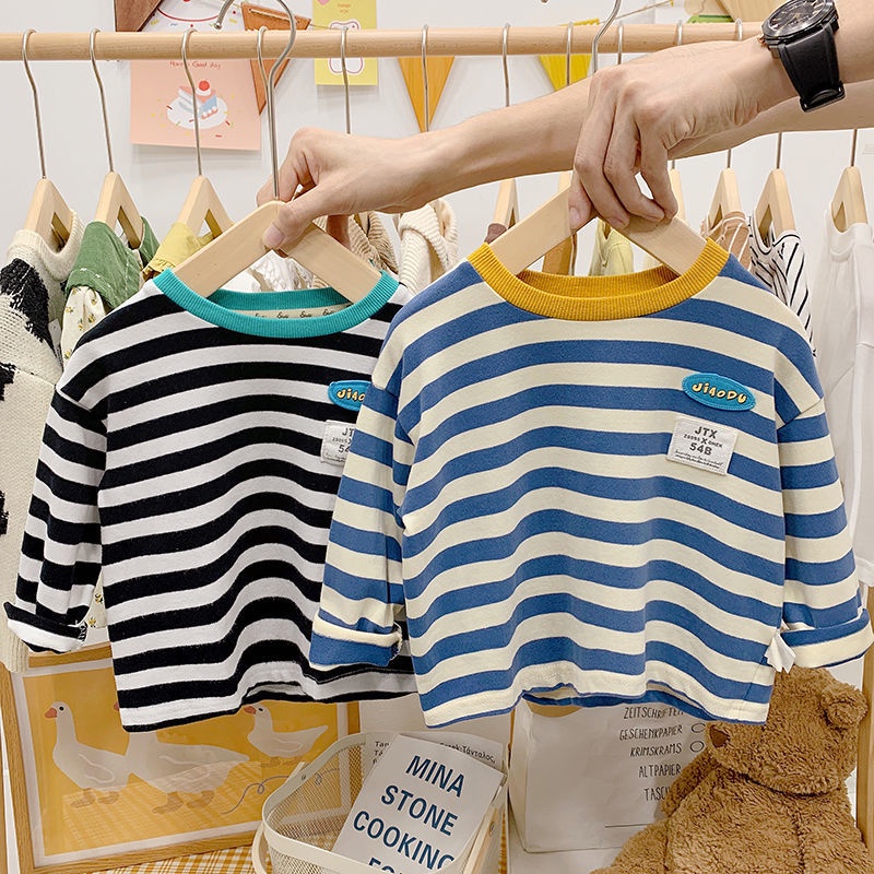 Phong Cách Mới Đặc Biệt Offer ~ Áo Sơ Mi Dài Rộng Cổ Sọc Màu Tương Phản Cho Bé Trai @ -