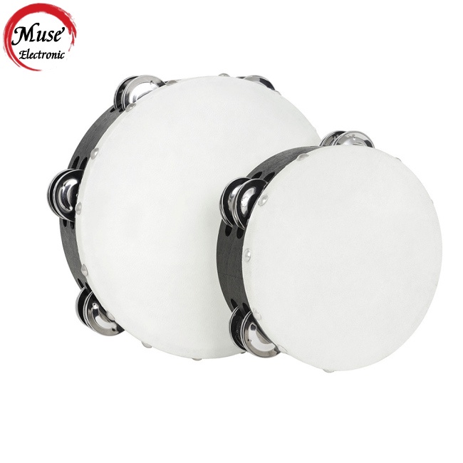 Set 2 Trống Lục Lạc Hai Hàng Kích Thước 6 Inch 8 Inch Bằng Gỗ Dùng Dạy Nhạc Cho Trẻ Mẫu Giáo