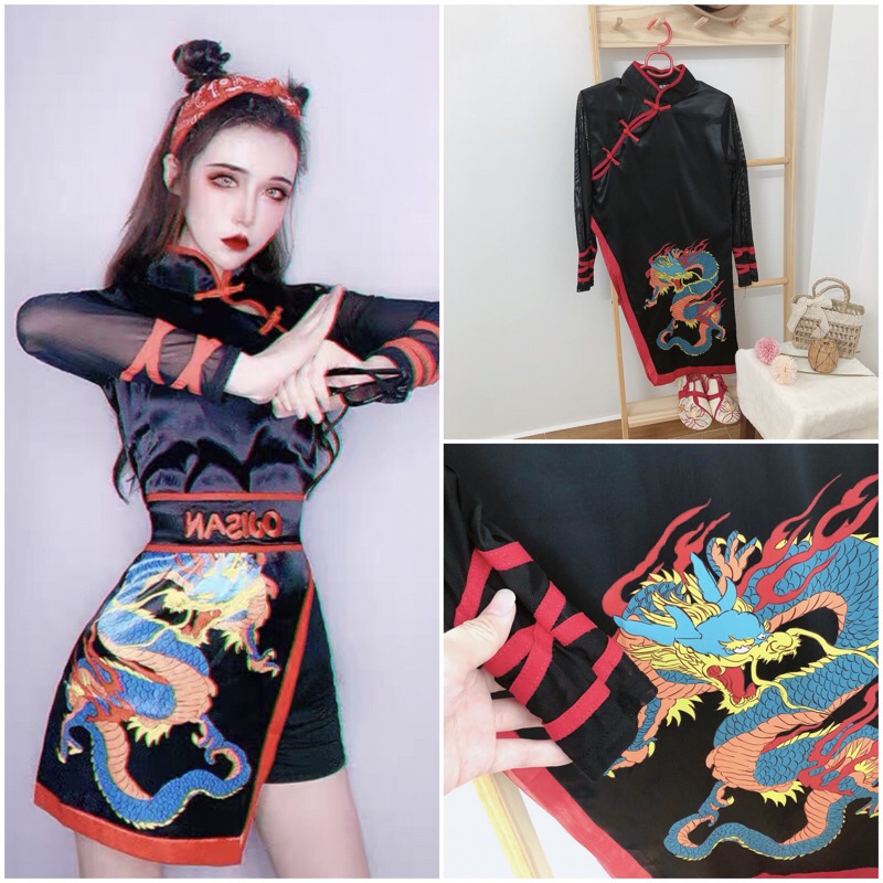 Sườn xám hạc sơn thuỷ siêu đỉnh