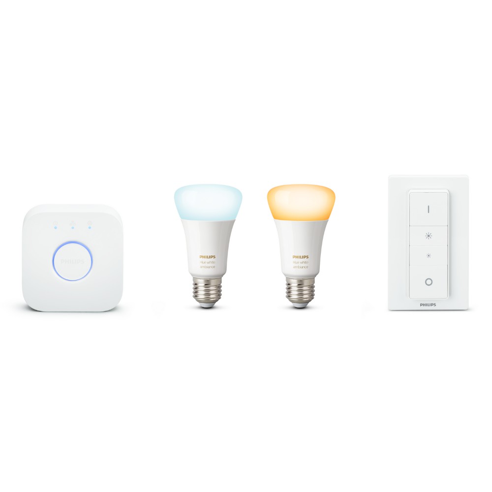 Bộ 2 Bóng Đèn thông minh Philips Hue White Ambiance Starter Kit 8.5W A60 E27 kèm Bridge và Dimmer