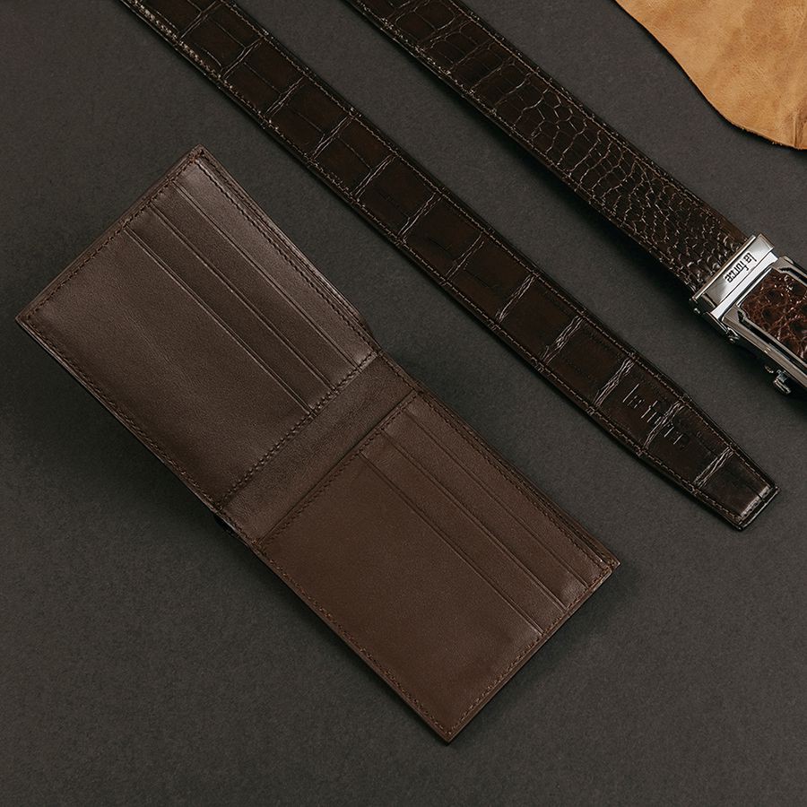 Ví Da Nam LAFORCE Cá Sấu VLA1100N-B-CF Tặng Tất UNIQLO Chính Hãng