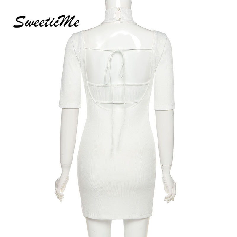 Đầm Tay Ngắn Hở Lưng Form Ôm Kiểu Dáng Quyến Rũ Thời Trang Cho Nữ