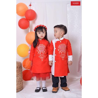 Áo Dài Cách Tân Gấm Thêu Cao Cấp Cho Bé Trai/Bé Gái Diện Tết V190 - NamKidShop