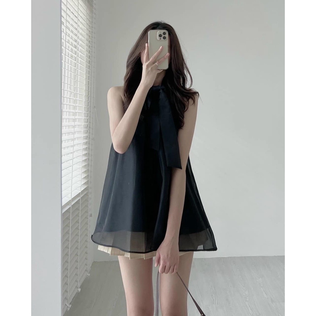 Áo Yếm Voan Tơ 3 Lỗ Thắt Nơ Xinh Xắn May 2 Lớp, alohashop91