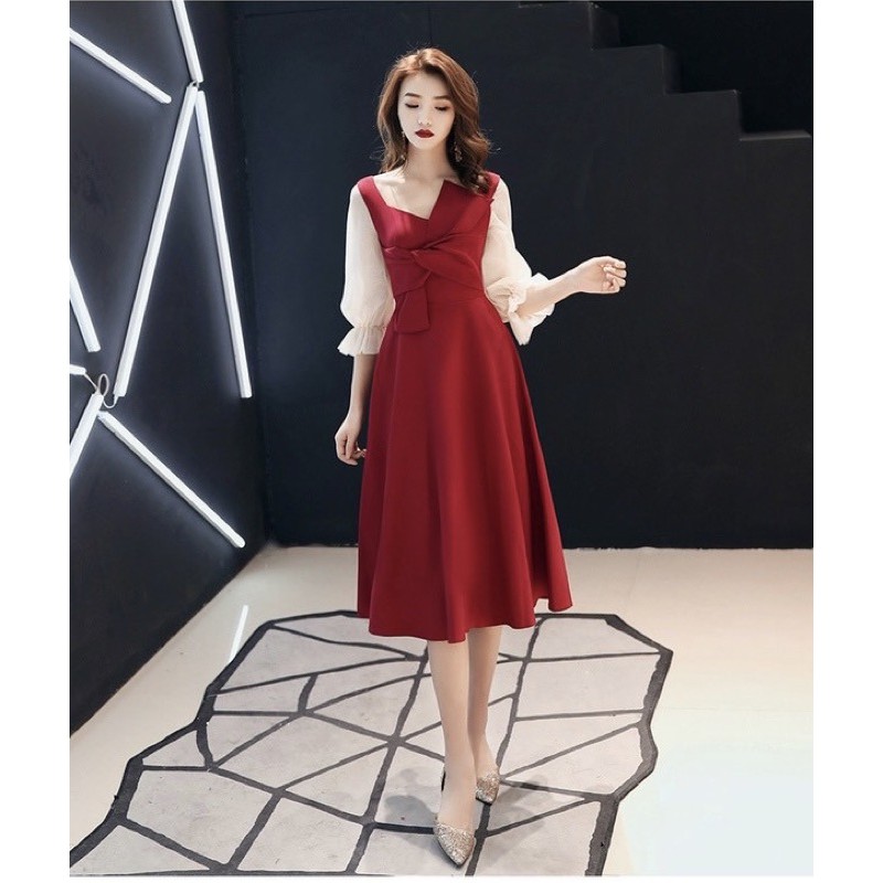 Đầm Noel xoè đỏ tay phối lưới đính sao tiểu thư | BigBuy360 - bigbuy360.vn