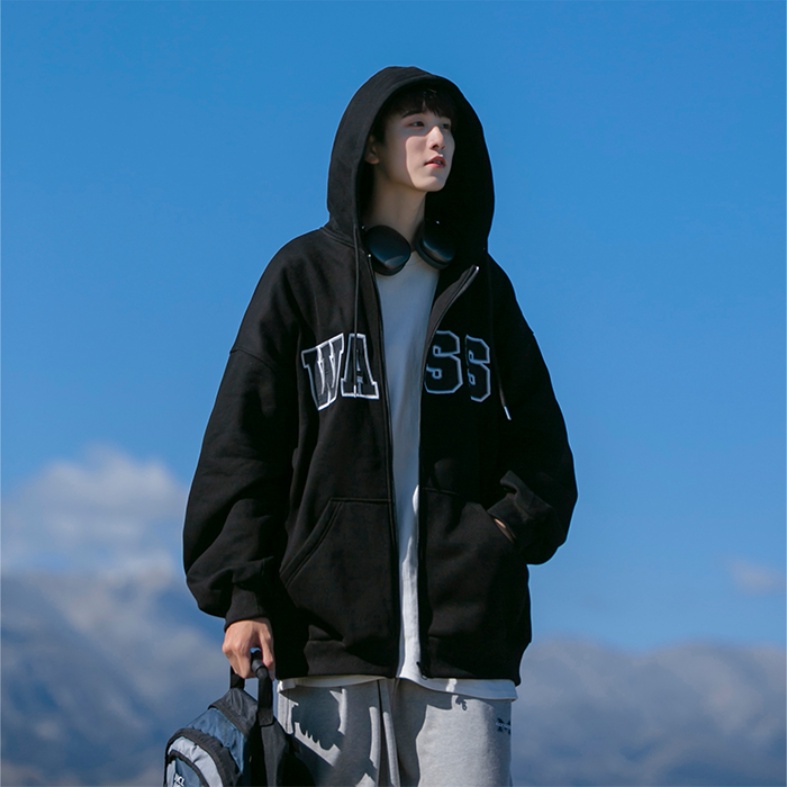 Áo hoodie Dài Tay Có Khóa Kéo In Chữ Thời Trang Cho Nam Nữ