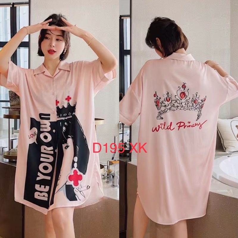 Váy ngủ sơ mi lụa tay lỡ cao cấp quảng châu 12