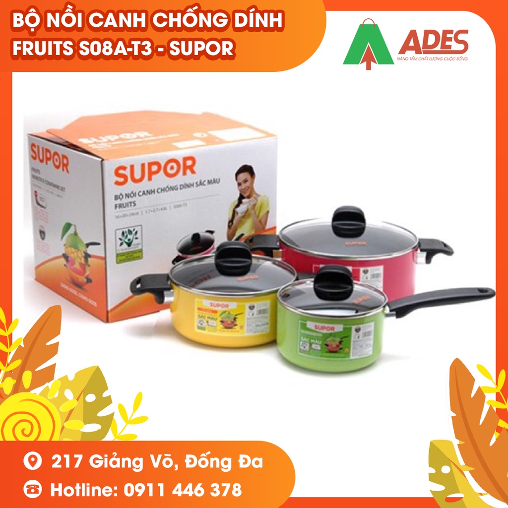 Bộ nồi canh chống dính sắc màu Fruits S08A-T3 - Supor - Chính hãng HOT 2022