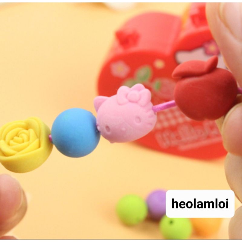 Hộp trái tim gôm xâu hạt đồ chơi, có gương, đựng phụ kiện được