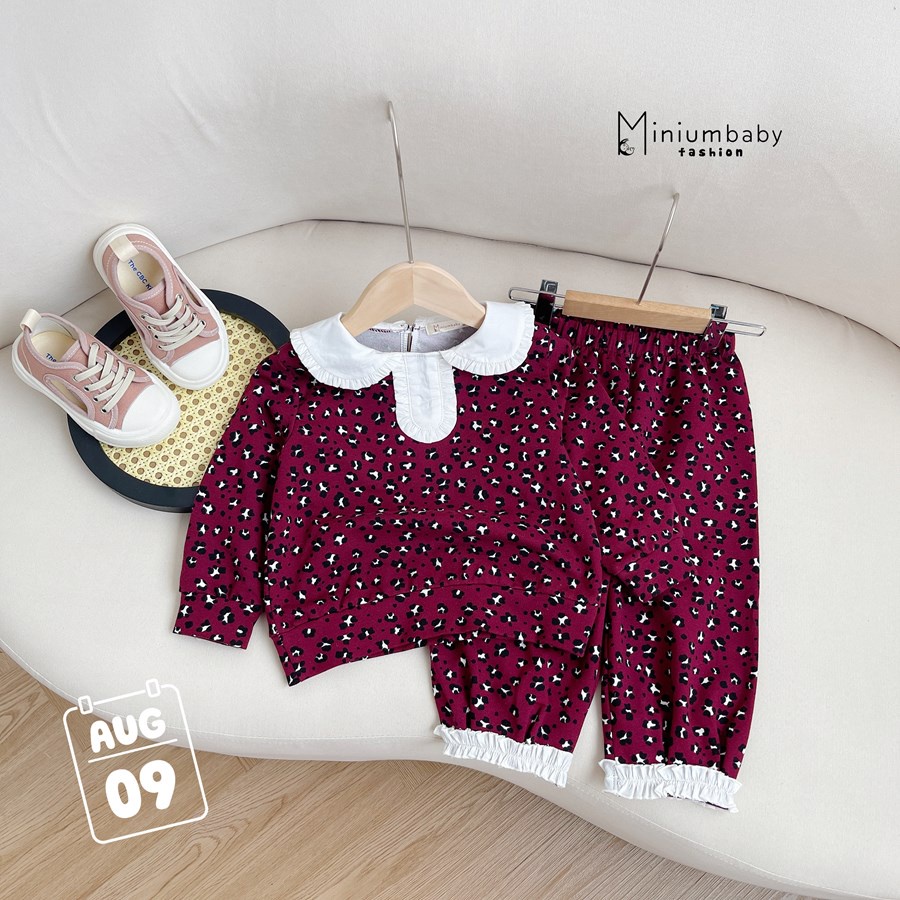 Bộ quần áo cổ sen dài tay bèo ngực thêu hoa cho bé Minium, Bộ quần áo trẻ em cotton thu hè,miniumbabyfashion  SB1400