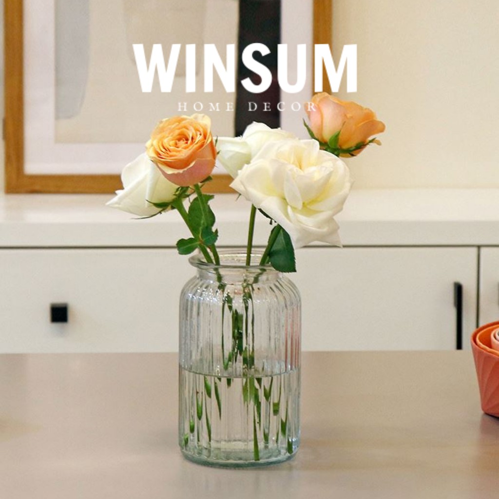 Bình  cắm hoa thủy tinh sọc dọc đơn giản - Winsum.decor