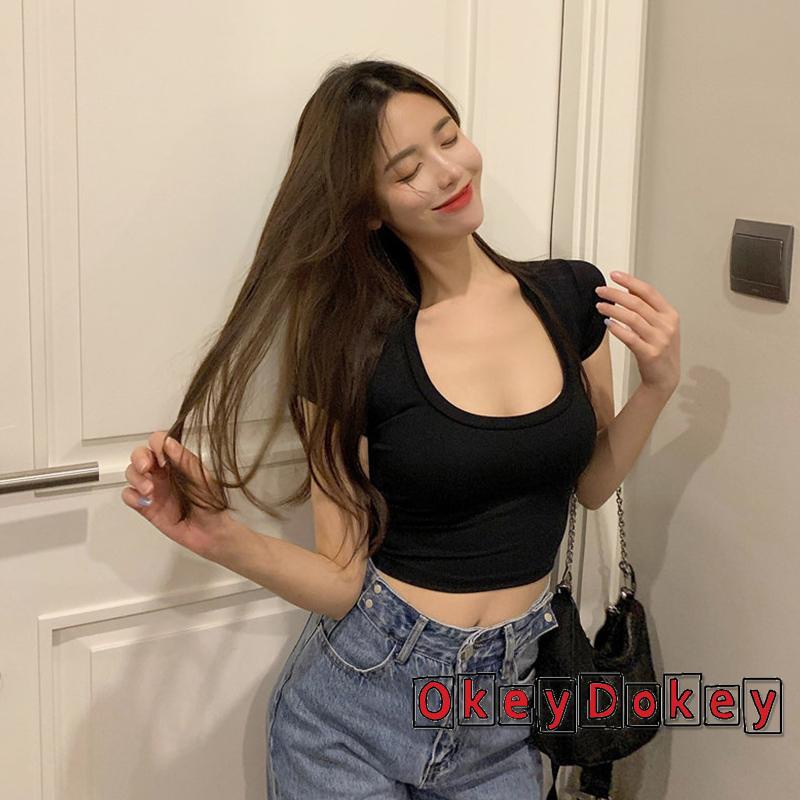 Áo thun croptop tay ngắn màu sắc đơn giản dành cho nữ